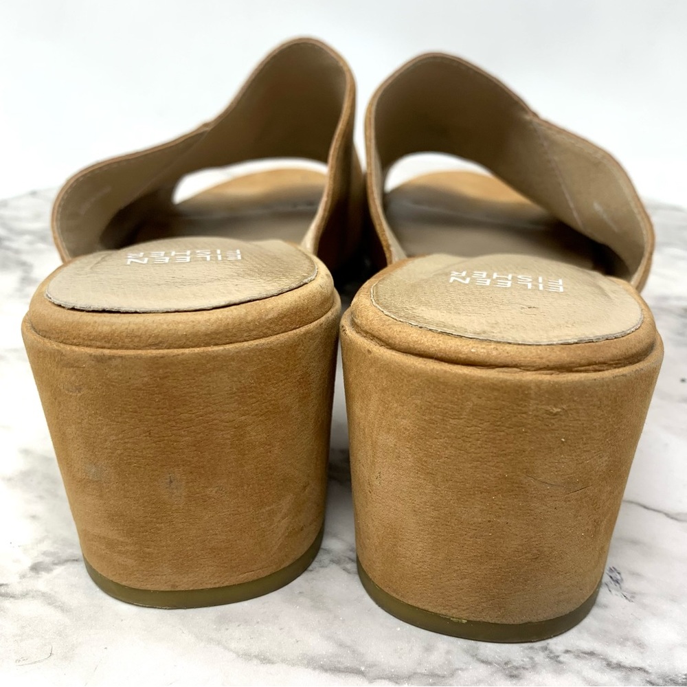 Eileen Fisher Haven Sand Nubuck Open Toe Block Heel Sandal Slides 8 Neutral Chic - Picture 5 of 15